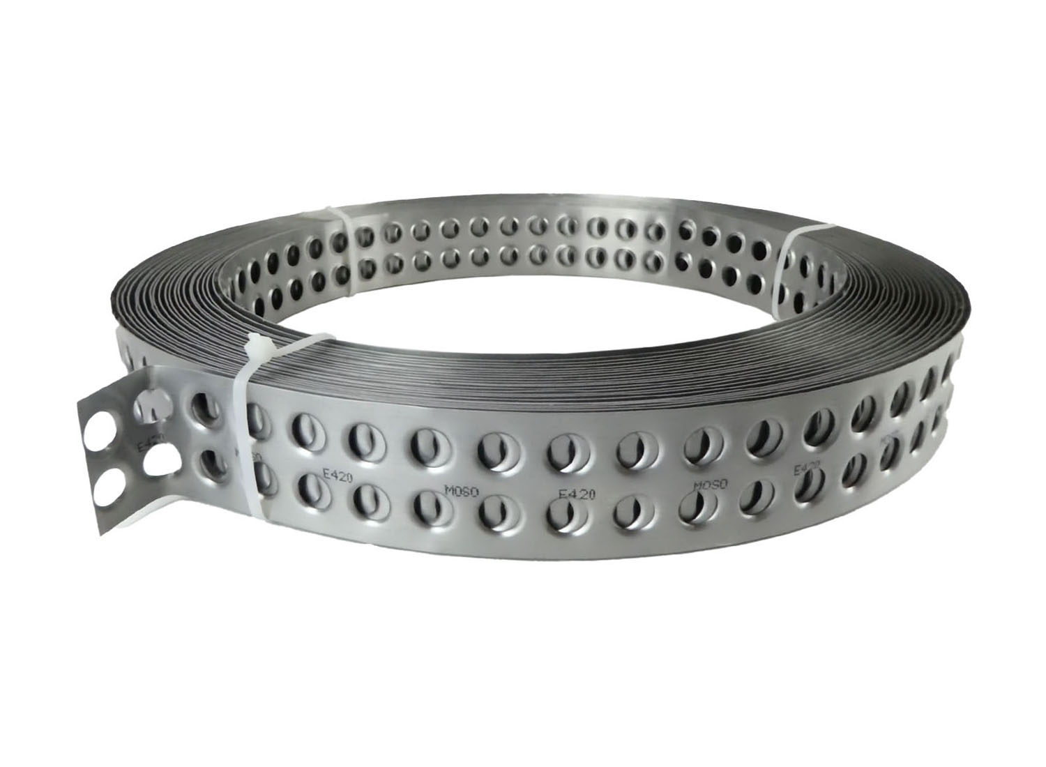 MOSO-Lochband Typ 50 E420, hochfester Edelstahl, 25m Rollenlänge
