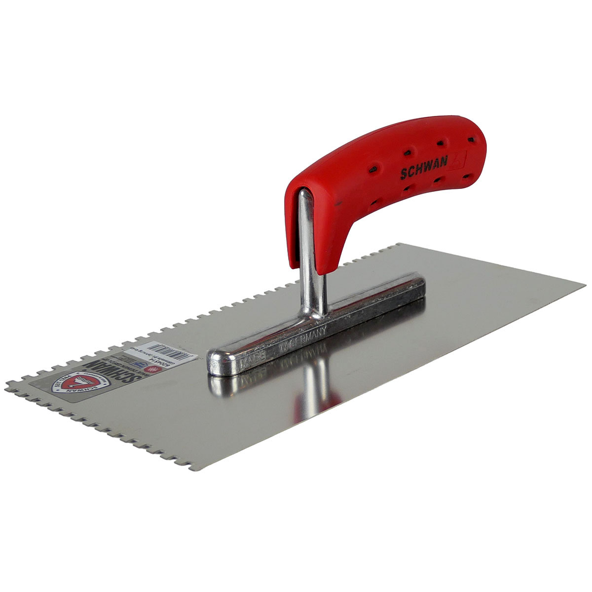 SCHWAN Glättekelle gezahnt, Zahnkelle STANDARD 280x130x0,7mm Softgriff 4x4mm Edelstahl