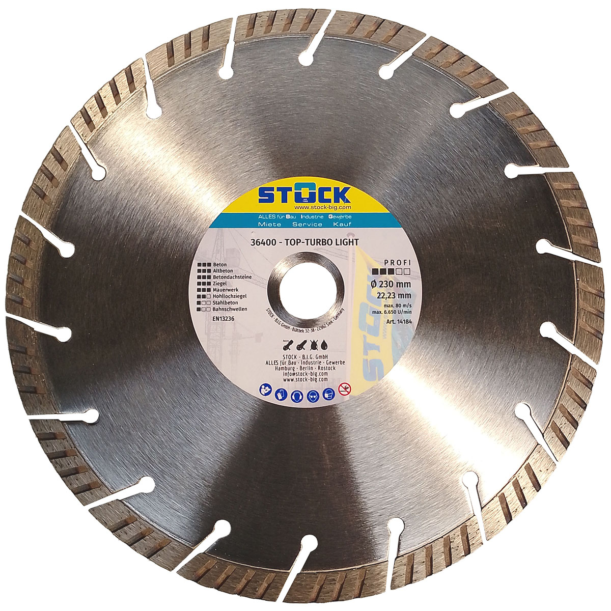 Diamant Trennscheibe 230mm TOP-TURBO LIGHT mit 10 mm Segmenthöhe für Winkelschleifer und Trennschleifer.