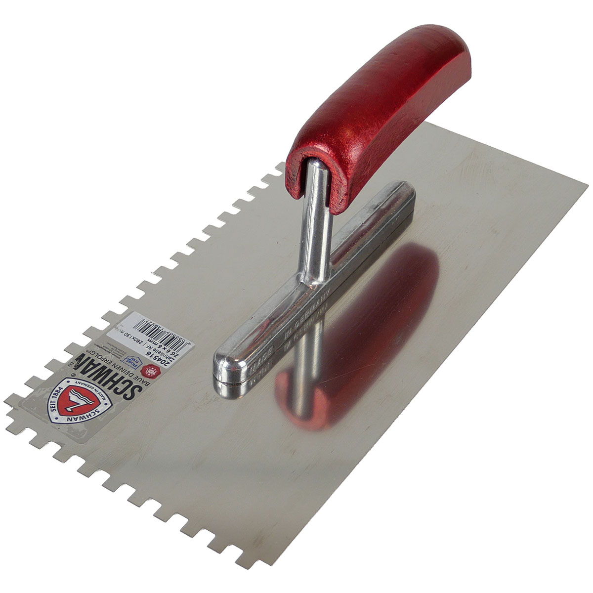 Glättekelle gezahnt, Zahnkelle 280x130x0,7mm Holzheft 6x6mm Edelstahl