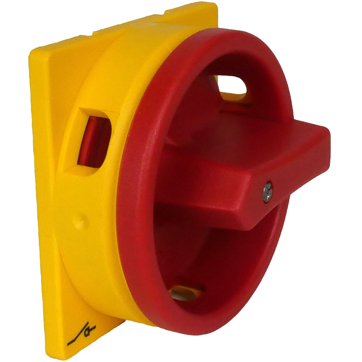 Abschließbarer roter Knebelgriff mit gelbem Sperrkranz für Hauptschalter T0, T3 und P1 (SVB-T0 CTX-SVB-T0Q).