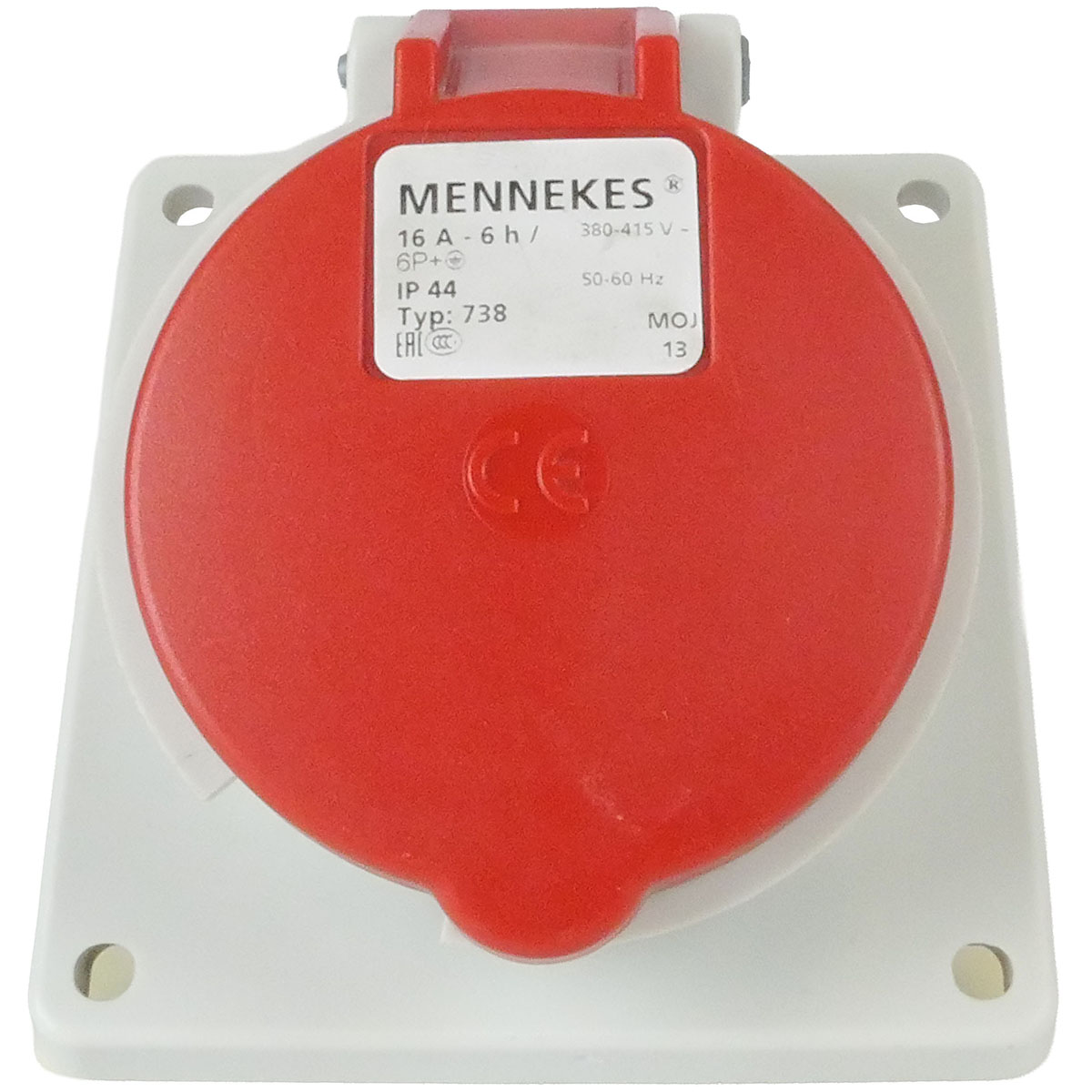 CEE Anbausteckdose schräg mit Schraubkontakt und vernickeltem Kontaktträger für 7x16A 6h