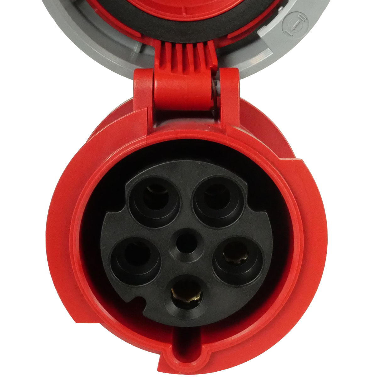 CEE-832 5x63A Kupplung mit gerader Steckvorrichtung und Schraubklemme. Spritzwassergeschützt IP44 für professionellen Stromgebrauch.