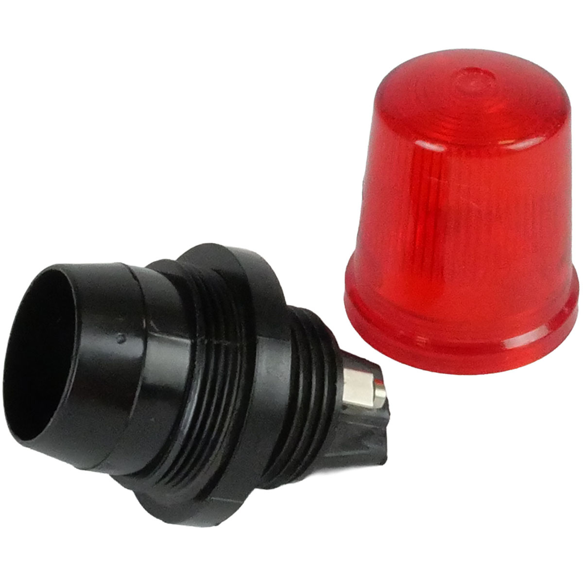 Kontrolllampe Ø 29 mm mit rot-transparenter Abdeckhaube und schwarzer Schraubfassung passend für Füllstandsmelder in Förderanlagen
