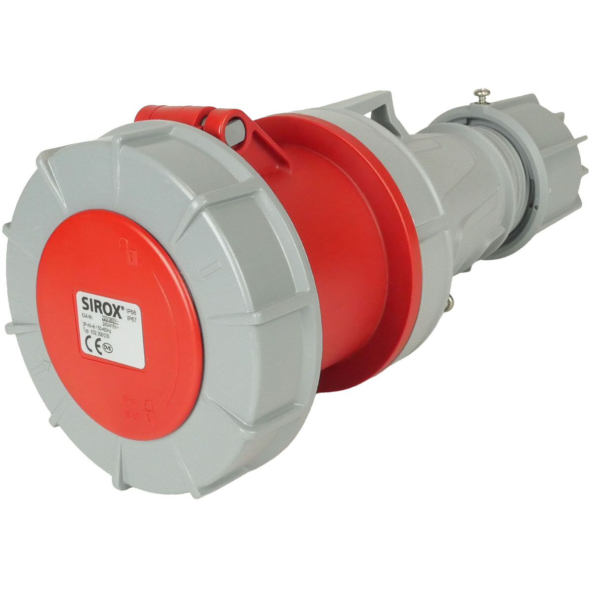 CEE-832 5x63A Kupplung mit gerader Steckvorrichtung und Schraubklemme. Spritzwassergeschützt IP44 für professionellen Stromgebrauch.