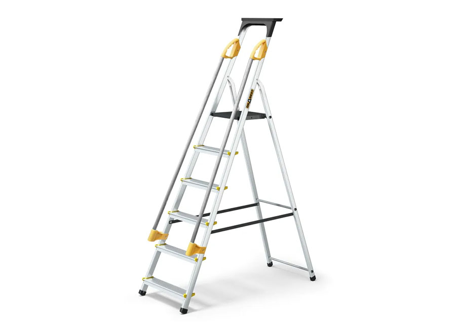 PRO Trittleiter Aluminium mit Handlauf 6 Sprossen PRO Trittleiter Aluminium mit Handlauf 6 Sprossen