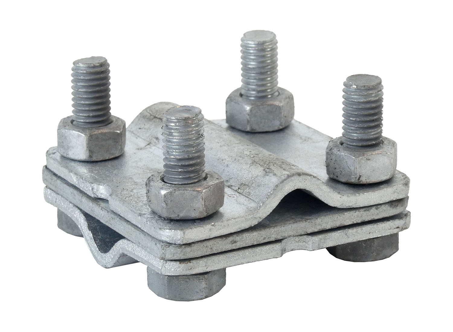 Kreuzverbinder verzinkt, 3-teilig, mit Zwischenplatte, rund/rund, schwere Ausführung Kreuzverbinder verzinkt, 3-teilig, mit Zwischenplatte, rund/rund, schwere Ausführung