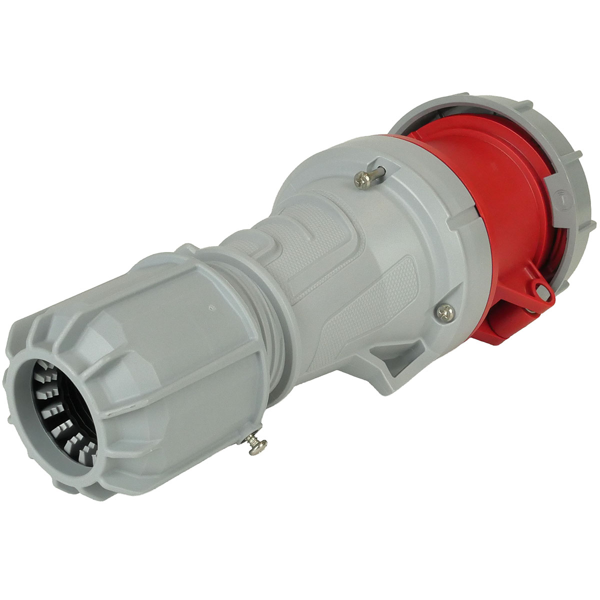 CEE-832 5x63A Kupplung mit gerader Steckvorrichtung und Schraubklemme. Spritzwassergeschützt IP44 für professionellen Stromgebrauch.