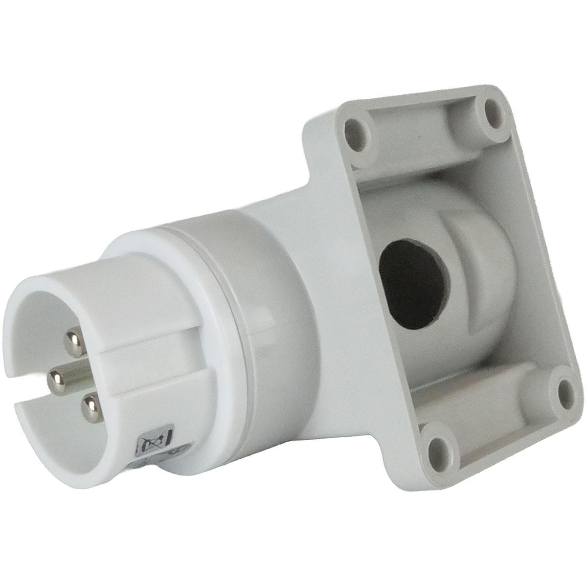 CEE Anbaustecker 16A IP44 mit vernickeltem Anschluss für Kabeldurchführung Ø 23 mm geeignet für industrielle Anwendungen und Baustellen