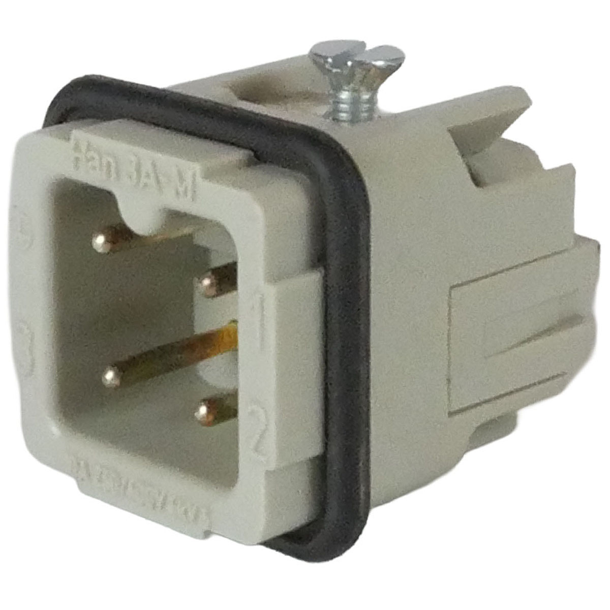 Stifteinsatz 4-polig HAN 3A-STI-S mit Schraubanschluss und Passen für Steuerstecker oder Blindstecker.