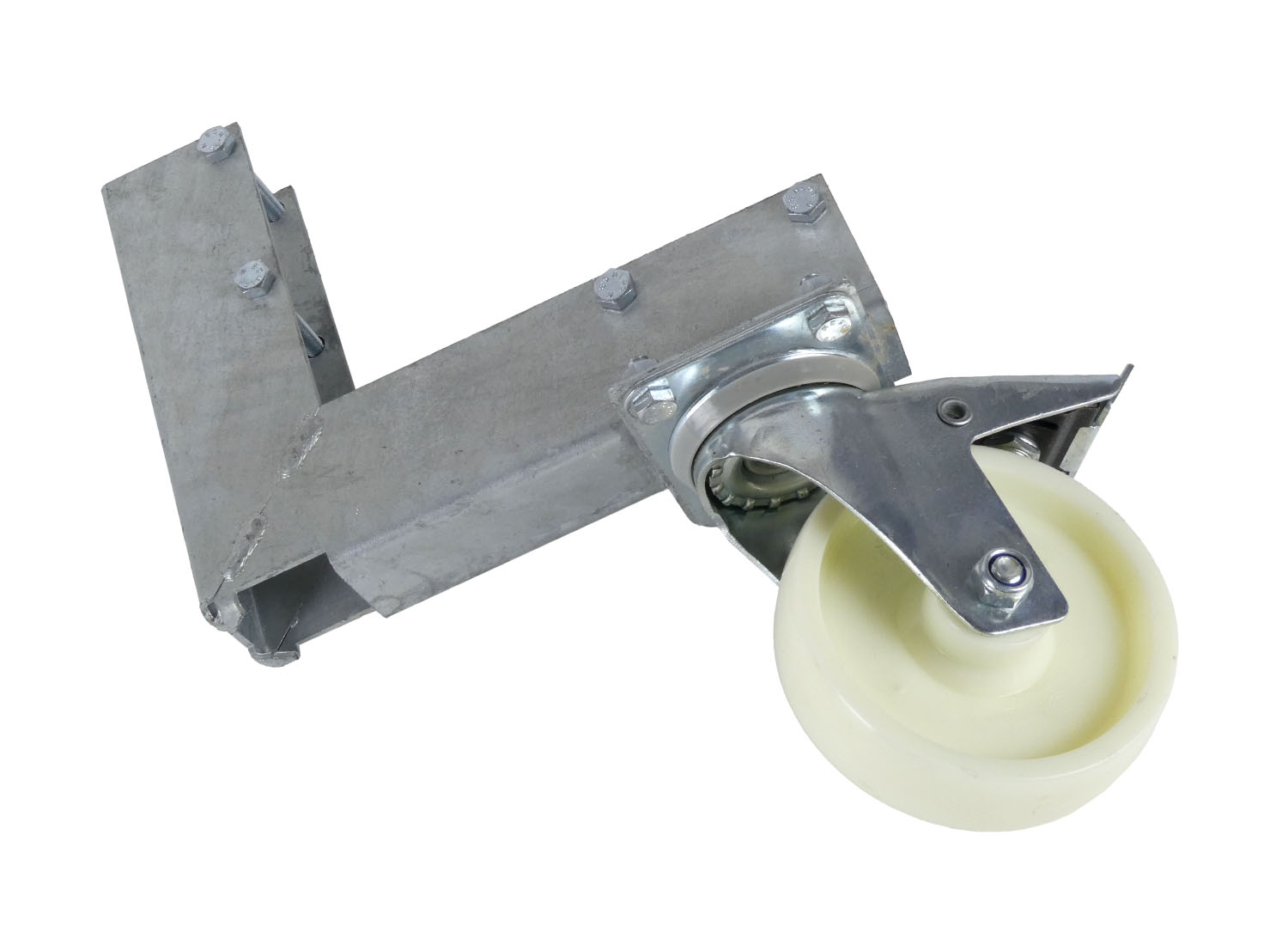 Torrolle mit Anschraubwinkel für Bauzaun, verzinkt Torrolle mit Anschraubwinkel für Bauzaun, verzinkt