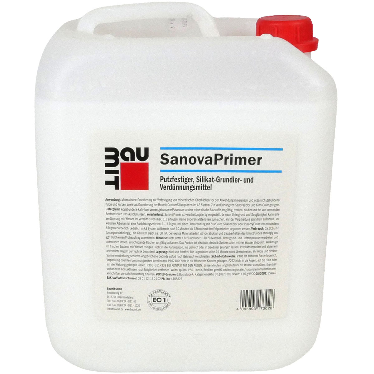 SanovaPrimer gebrauchsfertiger 10L Kanister als mineralische Grundierung und Putzfestiger für Innen- und Außenbereich