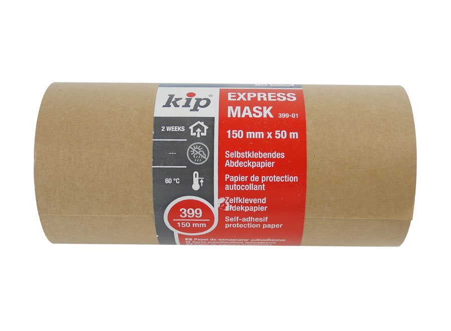 399 Express Mask selbstklebendes Abdeckpapier 150mm 50m - Karton (12 Rollen) - vollflächig selbstklebend, rückstandsfrei entfernbar, widerstandsfähig und robust, ideal für Fensterbänke, Türzargen, Handläufe und scharfe Farbkanten bei Malerarbeiten