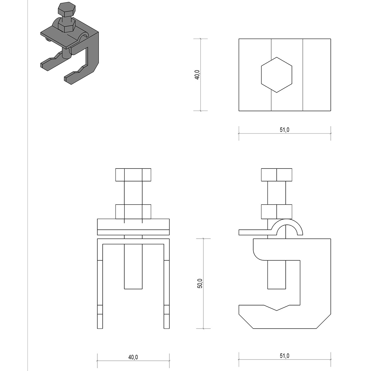 Verzinkte Armierungsklemme Universal 50x40x55mm zur Verbindung von Runddraht und Bandstahl im Blitzschutz