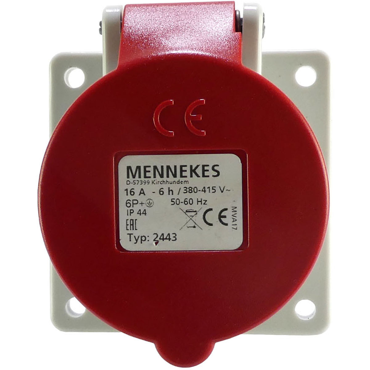 CEE Anbausteckdose gerade mit Schraubkontakt und vernickelten Kontaktträgern für industrielle Anwendungen IP44