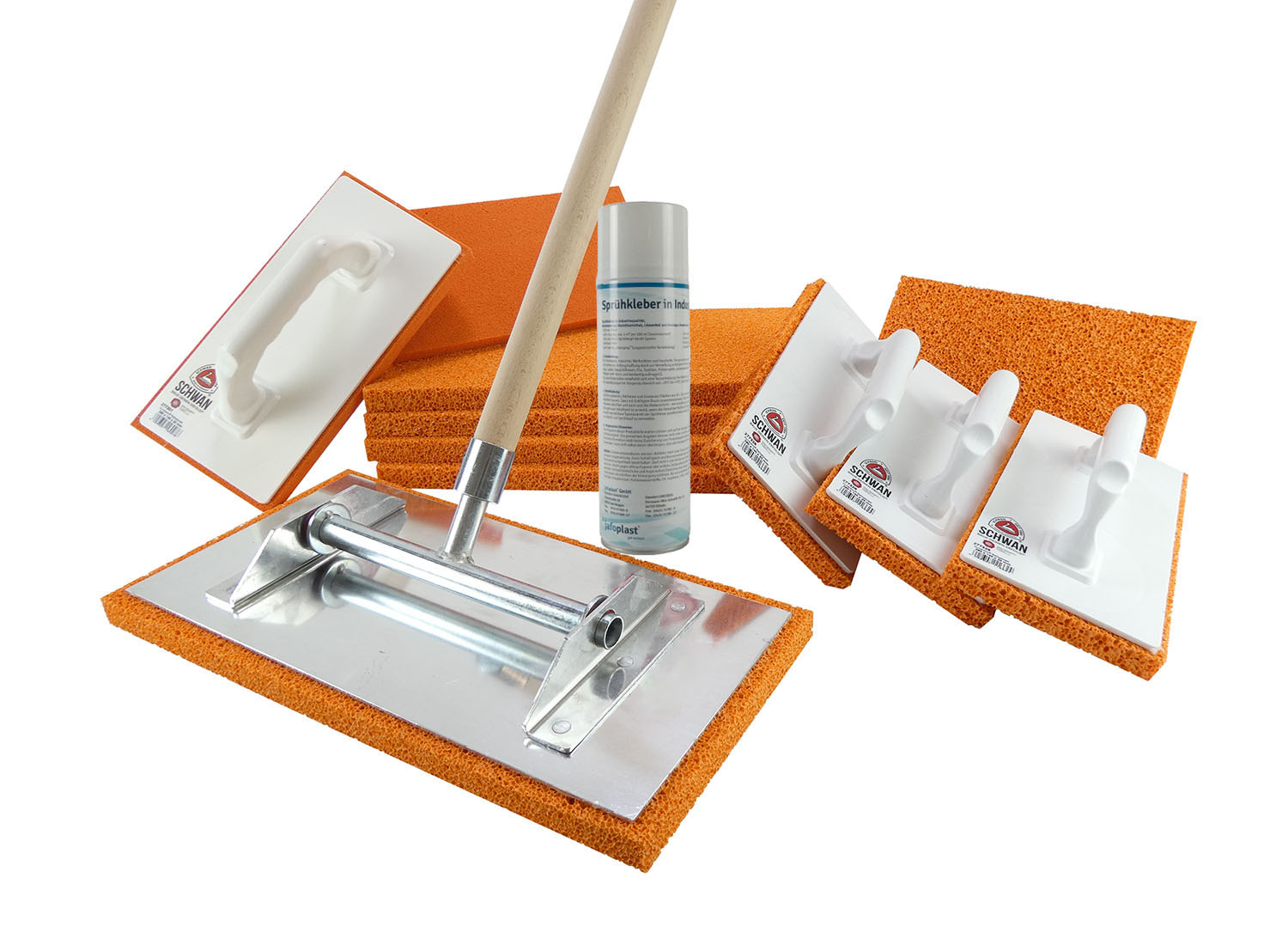 Schwammreibe-Set 12-tlg. Egaline, Reibebrett, Kraftsprühkleber, Beläge Schwammreibe-Set 12-tlg. Egaline, Reibebrett, Kraftsprühkleber, Beläge