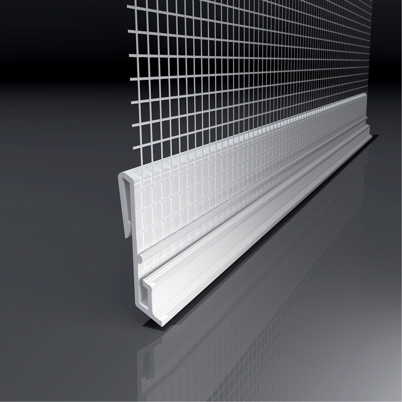 PVC-Einhängeprofil für WDVS-Sockelprofile mit Gewebe 250 cm PVC-Einhängeprofil für WDVS-Sockelprofile mit Gewebe 250 cm