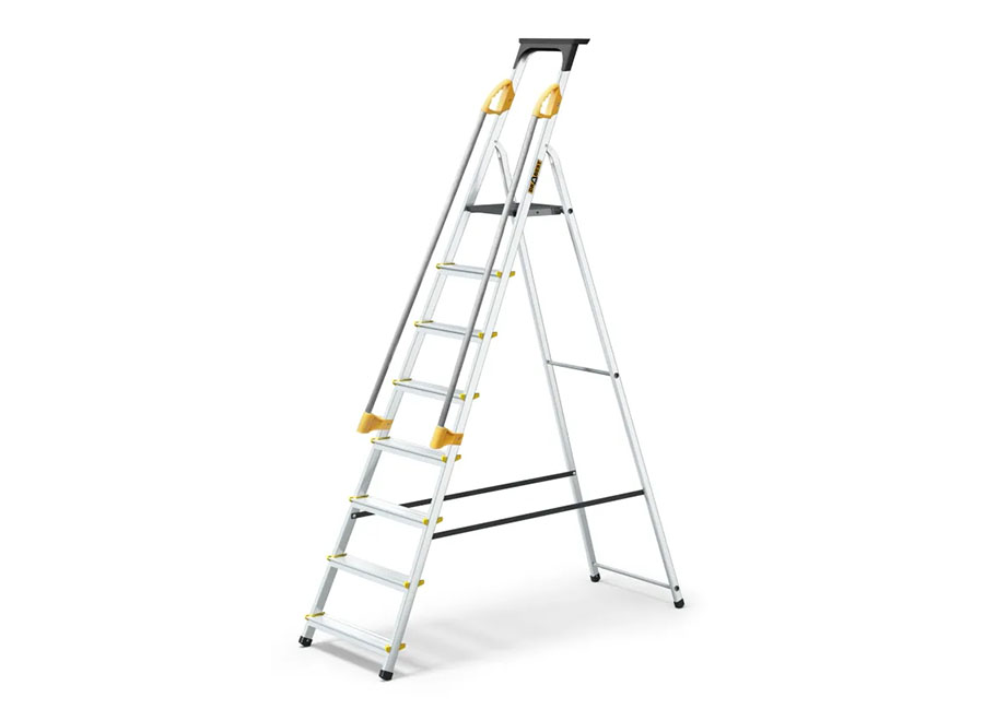 Drabest PRO Trittleiter Aluminium mit Handlauf 8 Sprossen