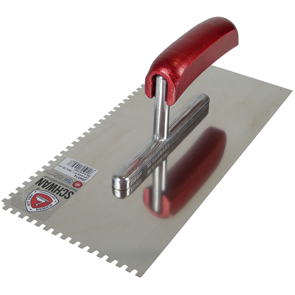 Schwan Glättekelle gezahnt, Zahnkelle 280x130x0,7mm Holzheft 4x4mm Edelstahl