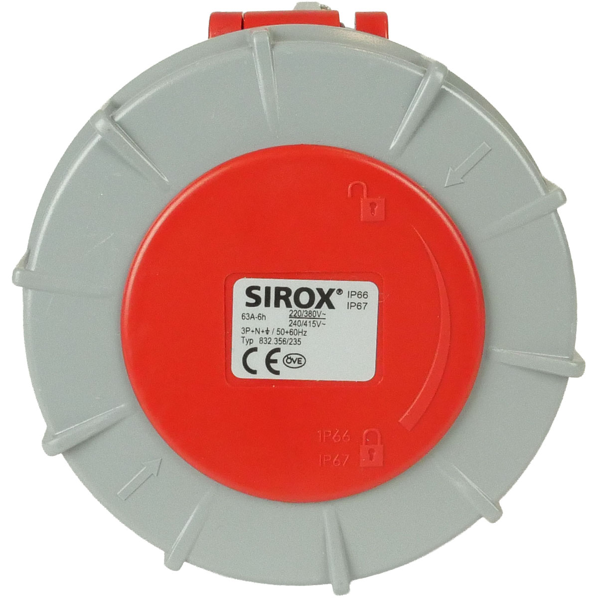 CEE-832 5x63A Kupplung mit gerader Steckvorrichtung und Schraubklemme. Spritzwassergeschützt IP44 für professionellen Stromgebrauch.