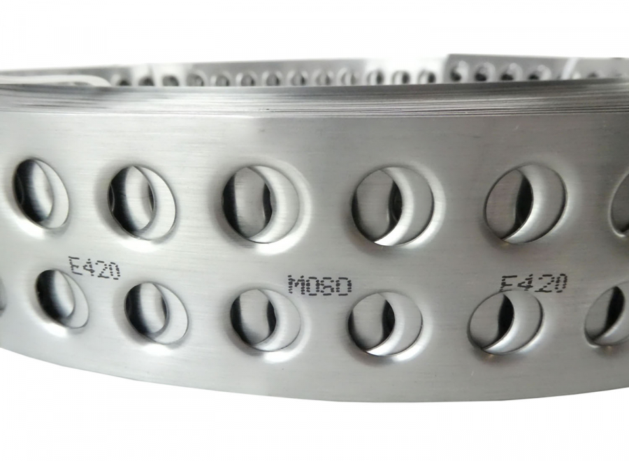 MOSO-Lochband Typ 50 E420, hochfester Edelstahl, 25m Rollenlänge