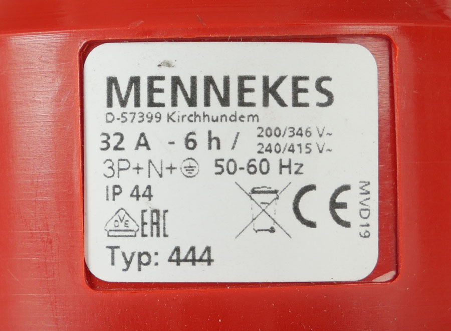Anbaugerätestecker (444) 32A 5p 6h 400V IP44