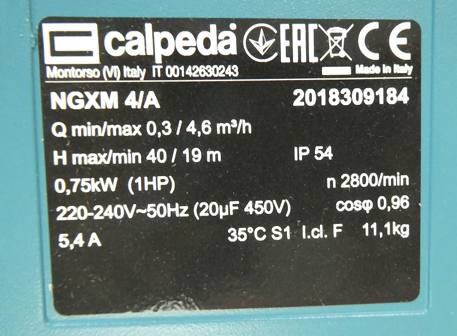 CALPEDA Wasserpumpe / Saugpumpe 240 V 50Hz