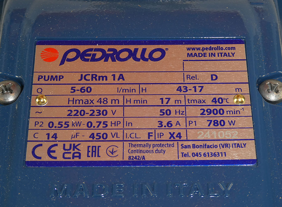 PFT Wasserpumpe als Saugpumpe AV1000 standalone mit integrierter Druckabschaltung