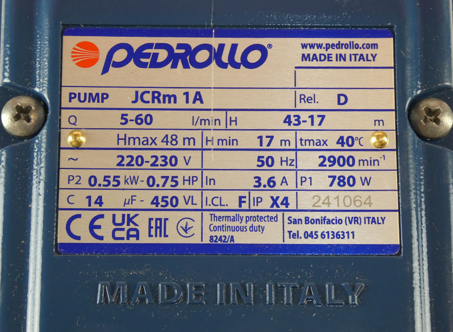 PFT Wasserpumpe als Saugpumpe AV1000 mit integrierter Druckabschaltung