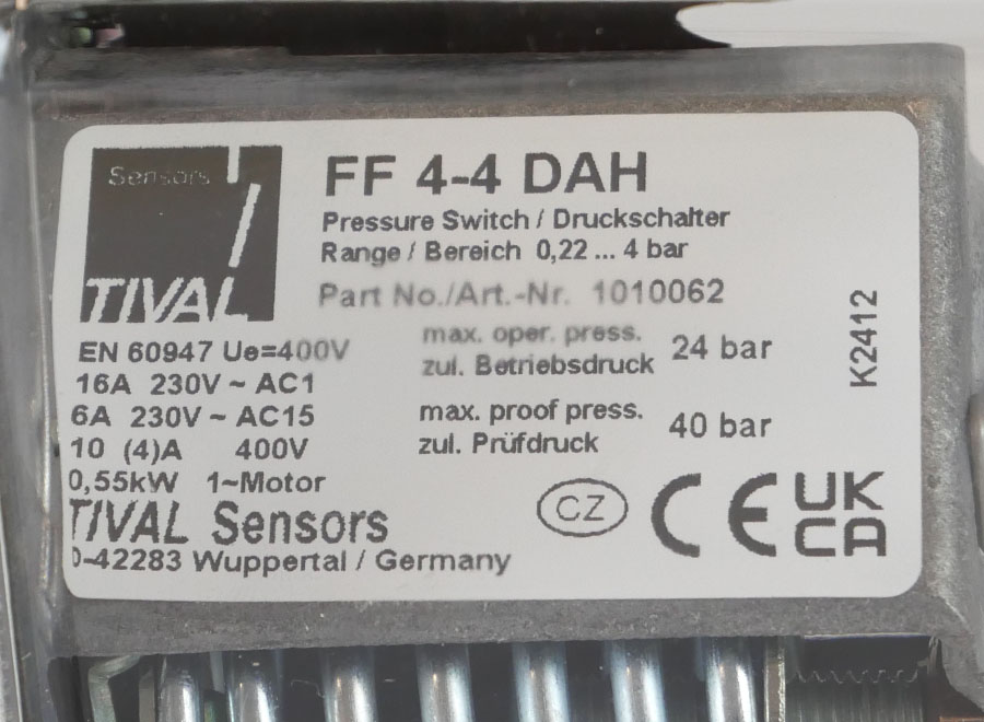 TIVAL Druckschalter mit Perbunan-Membrane Typ FF 4-4 DAH z.B. für Putzmaschinen