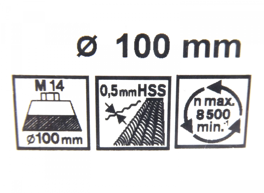 Bosch Topfbürste, Stahl, gezopfter Draht, 100 mm, 0,5 mm, 8500 U/min, M14